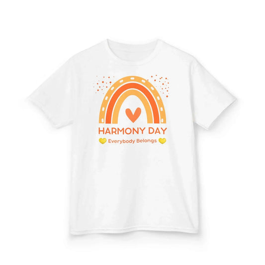 White Kids Harmony Day Rainbow T-Shirt - Everybody Belongs Design
