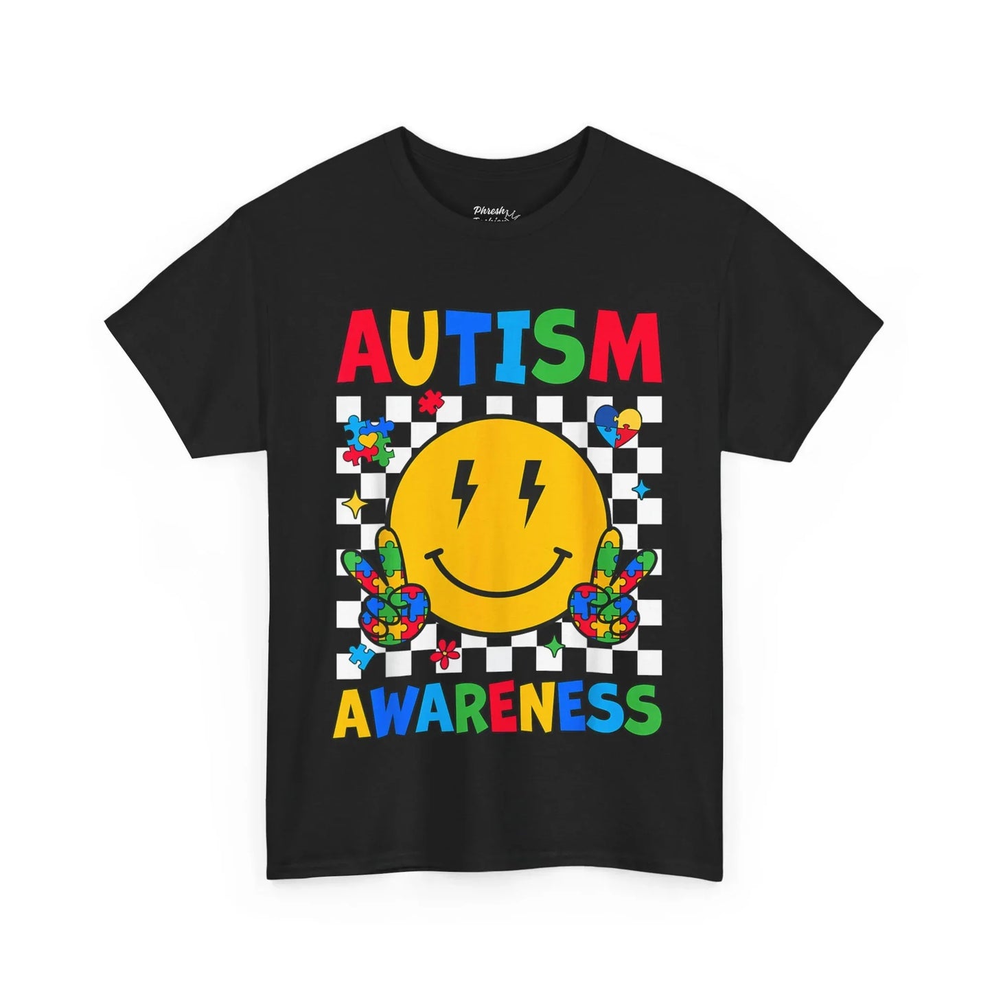 Autism Awareness Smile Tee — Colorful Puzzle Peace Sign T-Shirt - Phresh Fashion 
