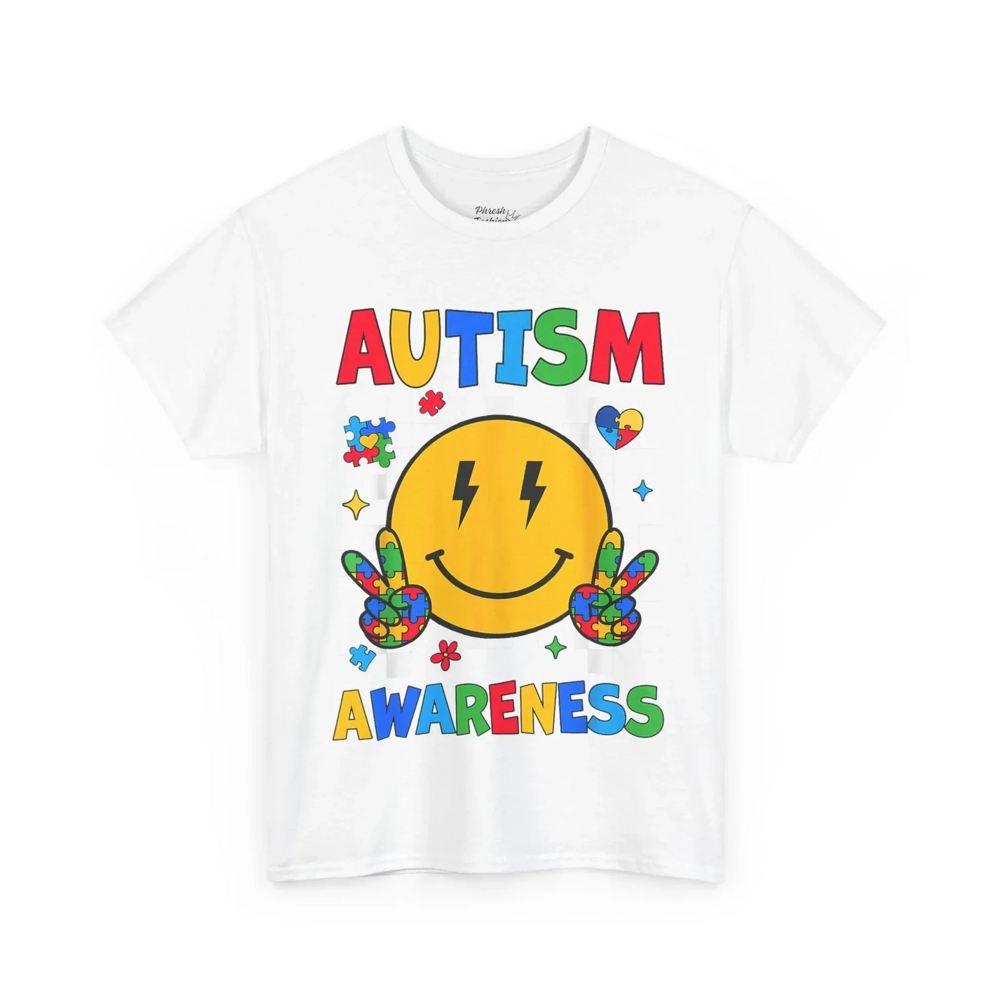 Autism Awareness Smile Tee — Colorful Puzzle Peace Sign T-Shirt - Phresh Fashion 