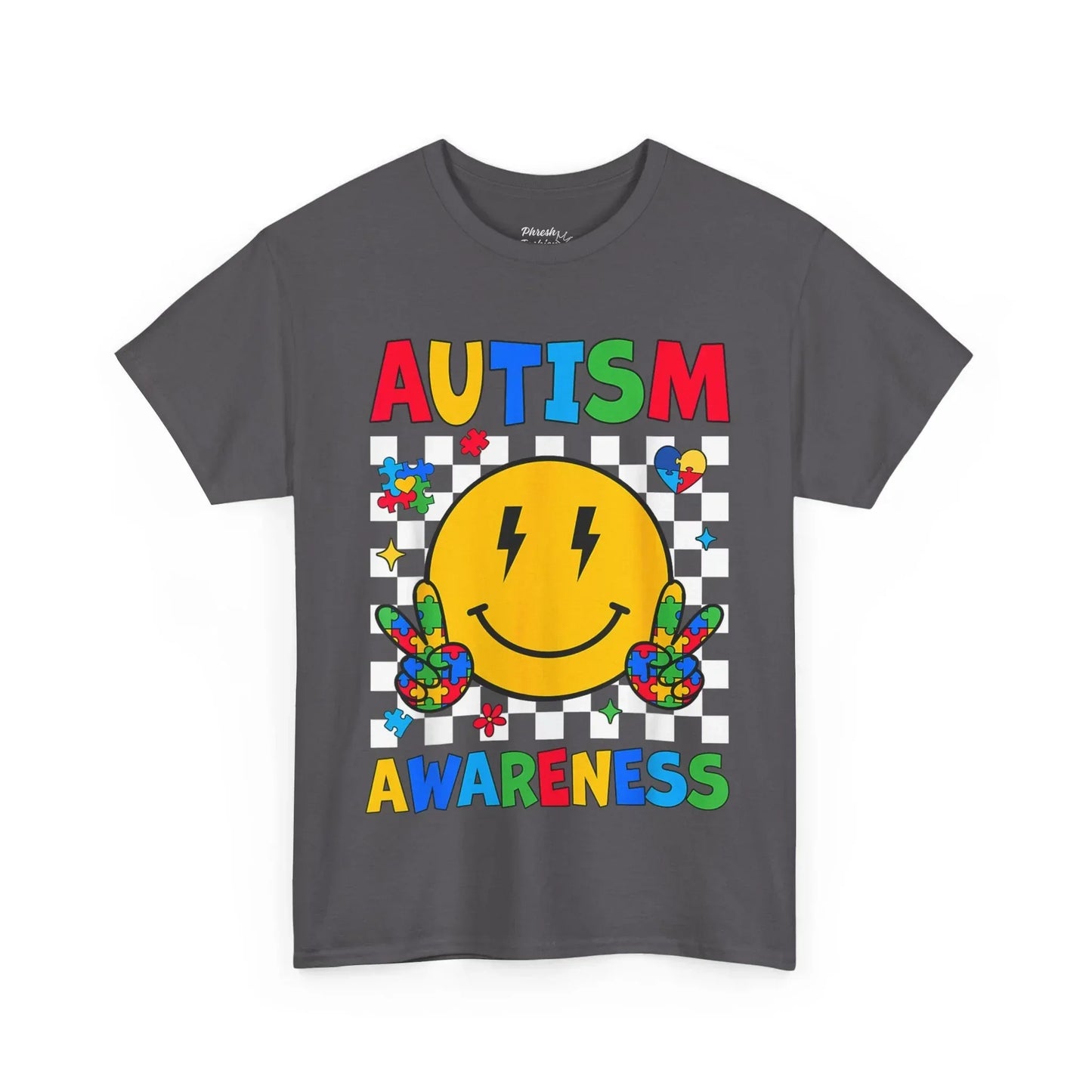 Autism Awareness Smile Tee — Colorful Puzzle Peace Sign T-Shirt - Phresh Fashion 