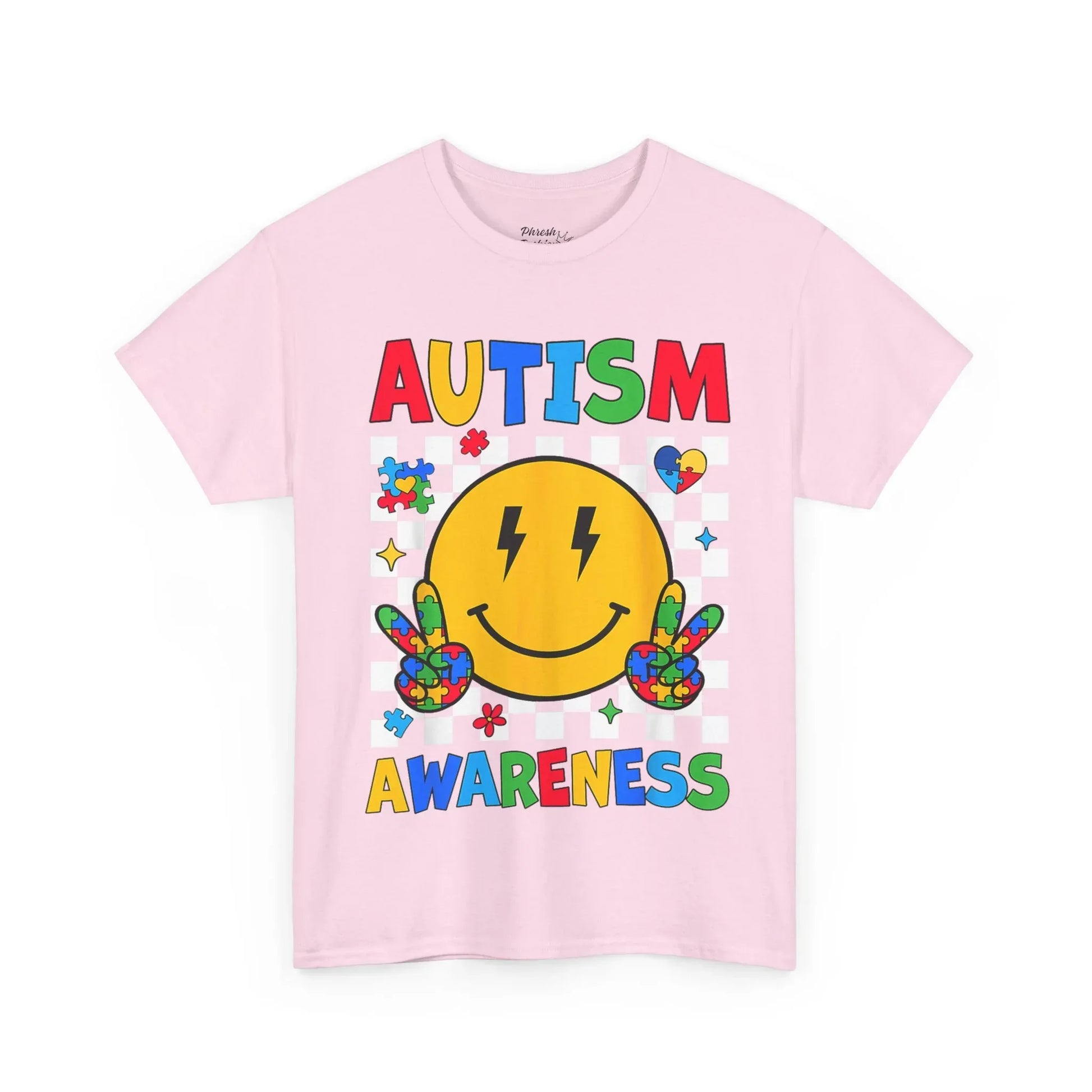 Autism Awareness Smile Tee — Colorful Puzzle Peace Sign T-Shirt - Phresh Fashion 