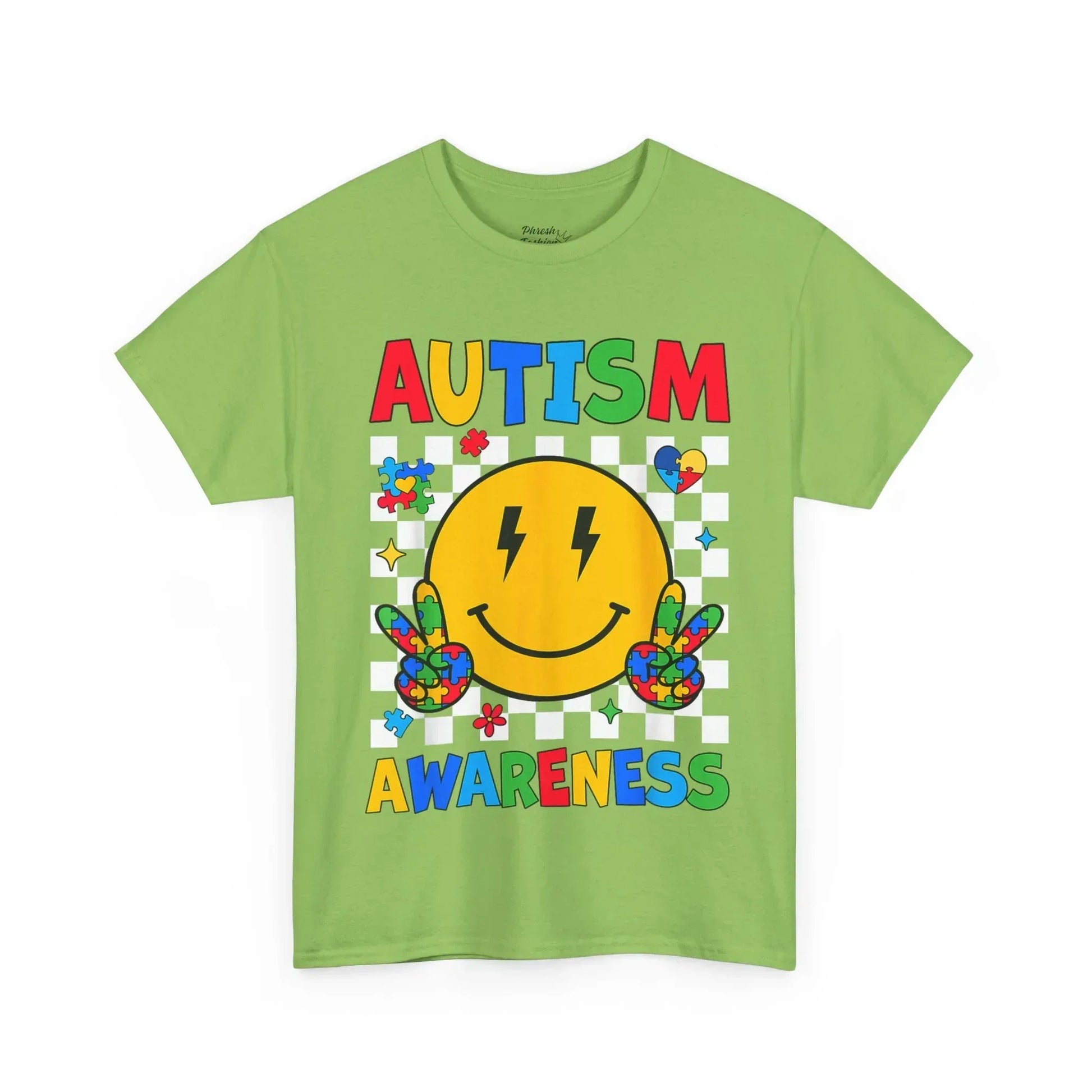 Autism Awareness Smile Tee — Colorful Puzzle Peace Sign T-Shirt - Phresh Fashion 
