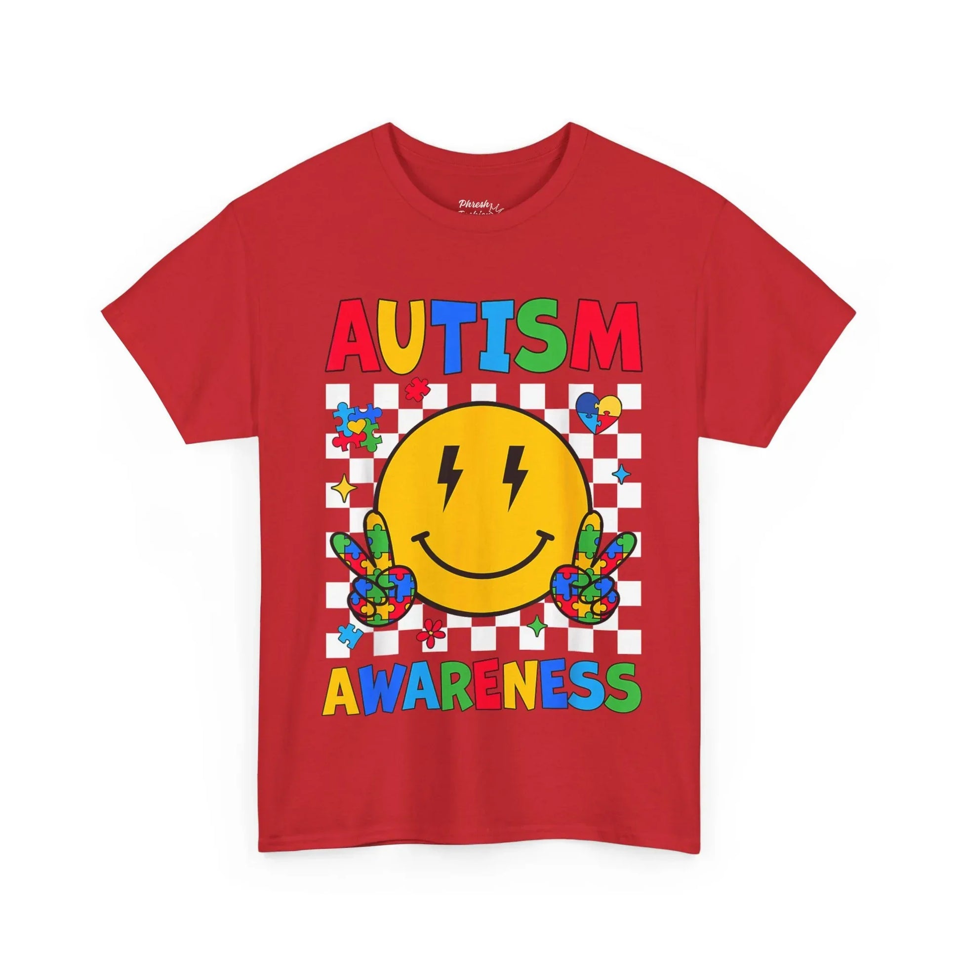 Autism Awareness Smile Tee — Colorful Puzzle Peace Sign T-Shirt - Phresh Fashion 