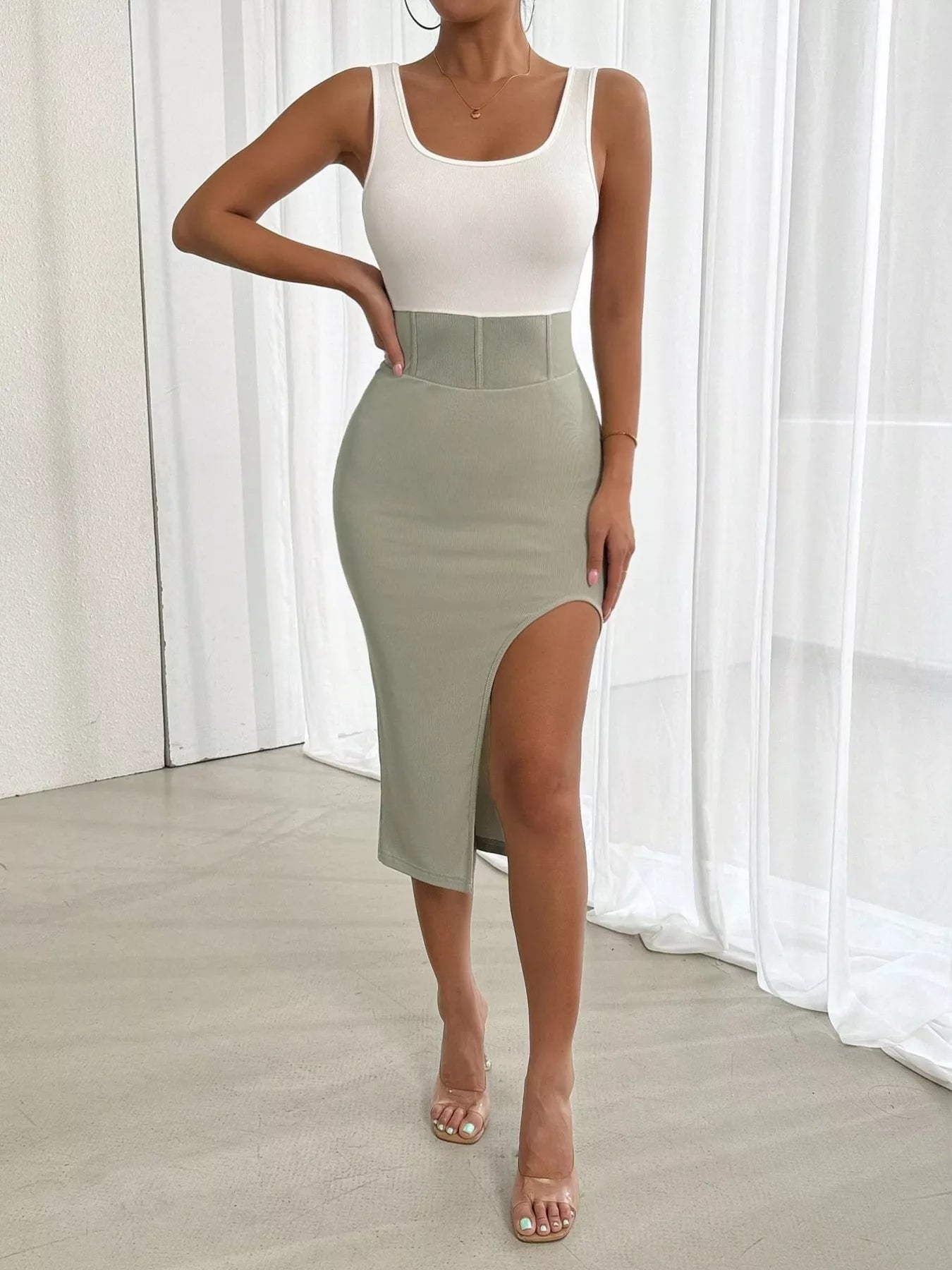 Two-Tone Tank Dress with Side Slit