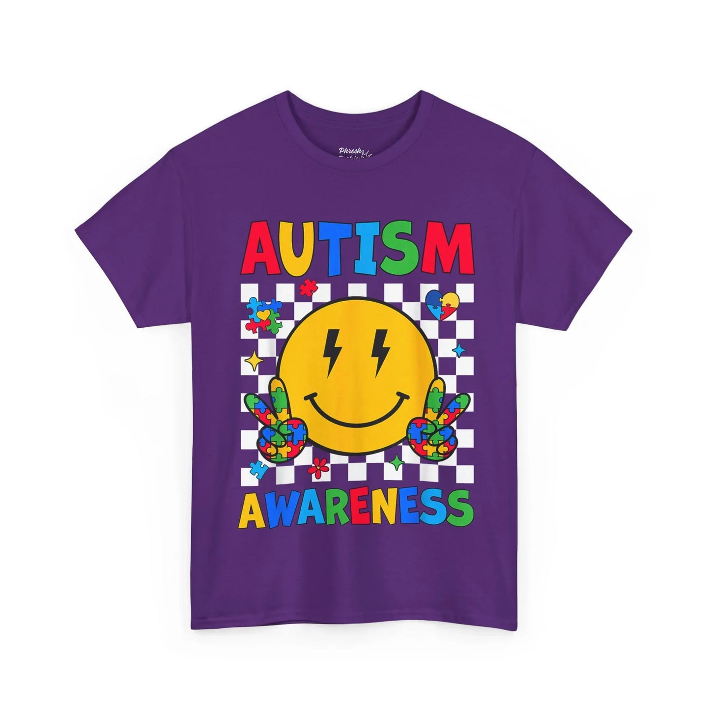 Autism Awareness Smile Tee — Colorful Puzzle Peace Sign T-Shirt - Phresh Fashion 