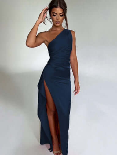 Luxe Satin One-Shoulder Backless Gown - Summer Slit Dress