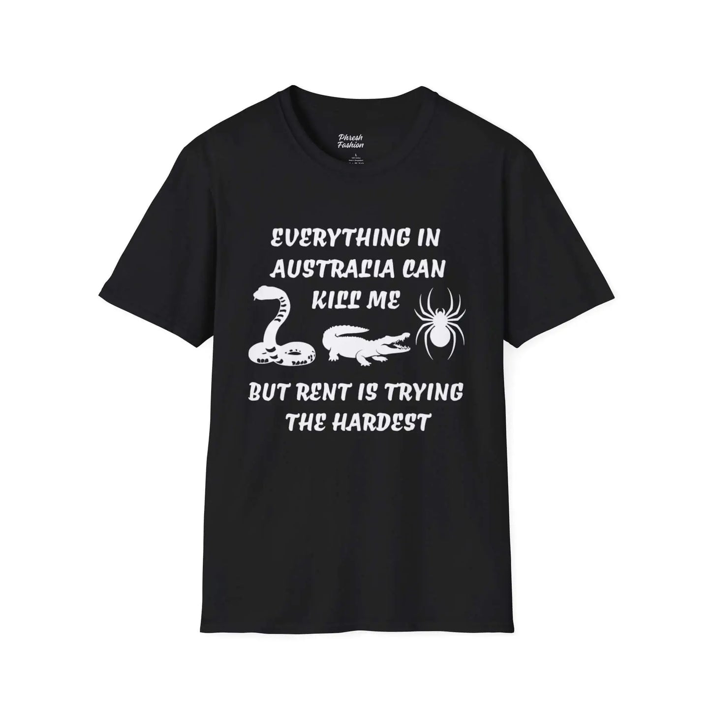 Black t-shirt with 'Effortlessly Mediocre' text and graphic on a white background