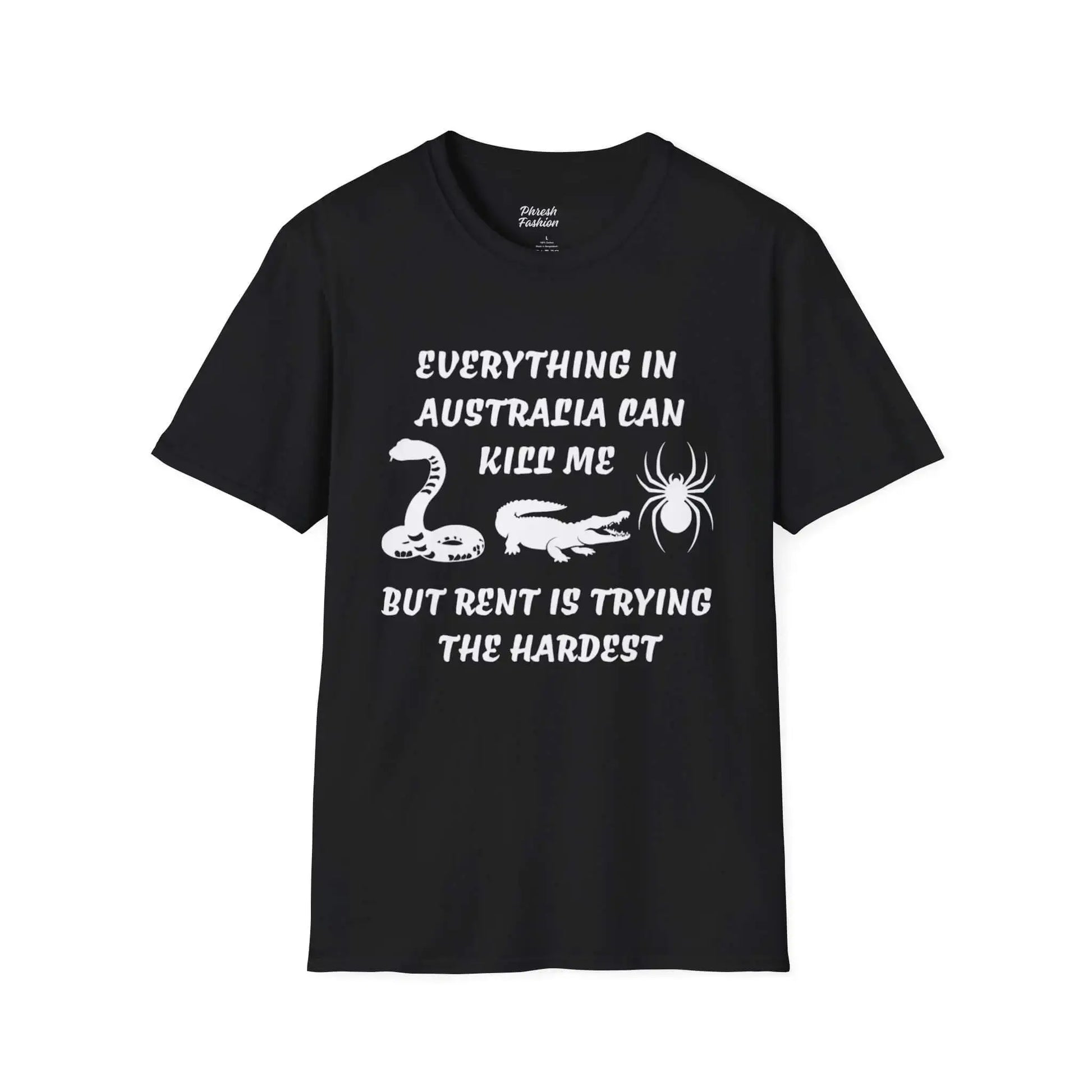 Black t-shirt with 'Effortlessly Mediocre' text and graphic on a white background