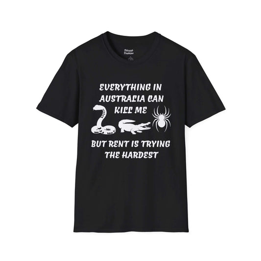 Black t-shirt with 'Effortlessly Mediocre' text and graphic on a white background