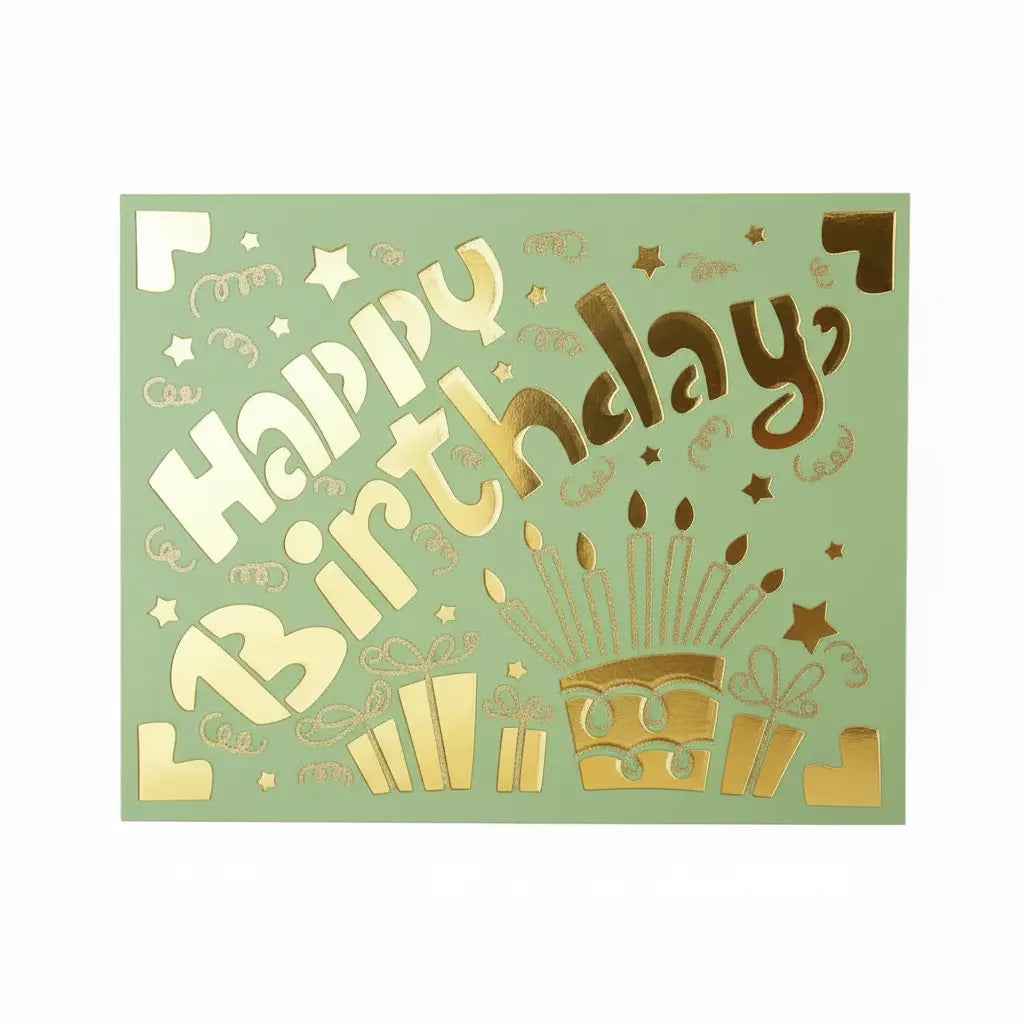 Birthday Card – Light Green / Gold / Happy Birthday | Phresh Fashion