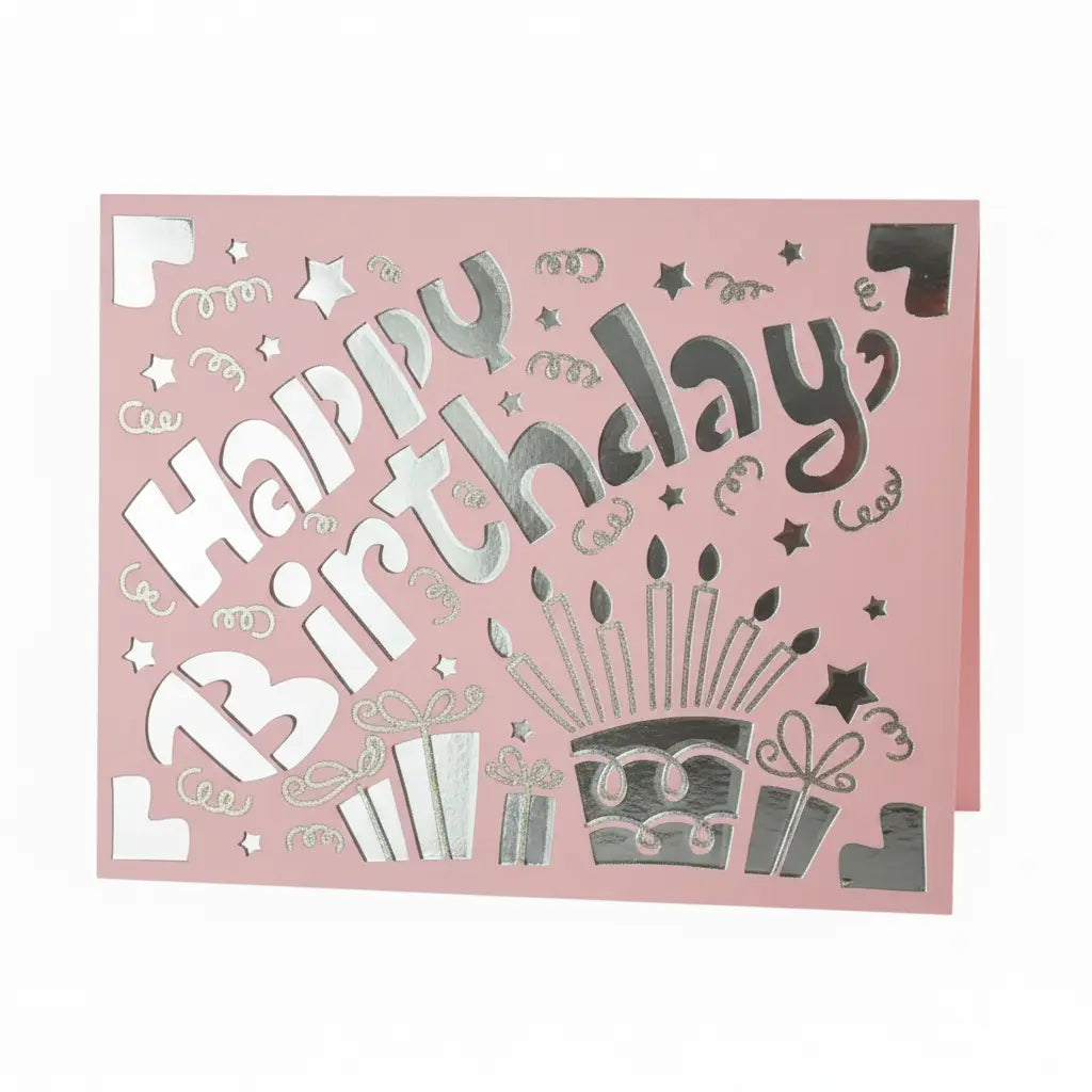 Birthday Card – Pink / Silver / Happy Birthday | Phresh Fashion