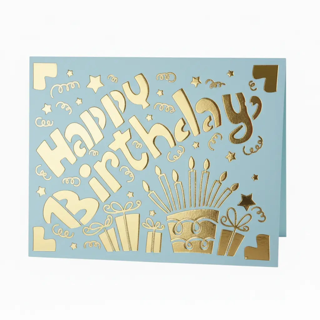 Birthday Card – Light Blue / Gold / Happy Birthday | Phresh Fashion