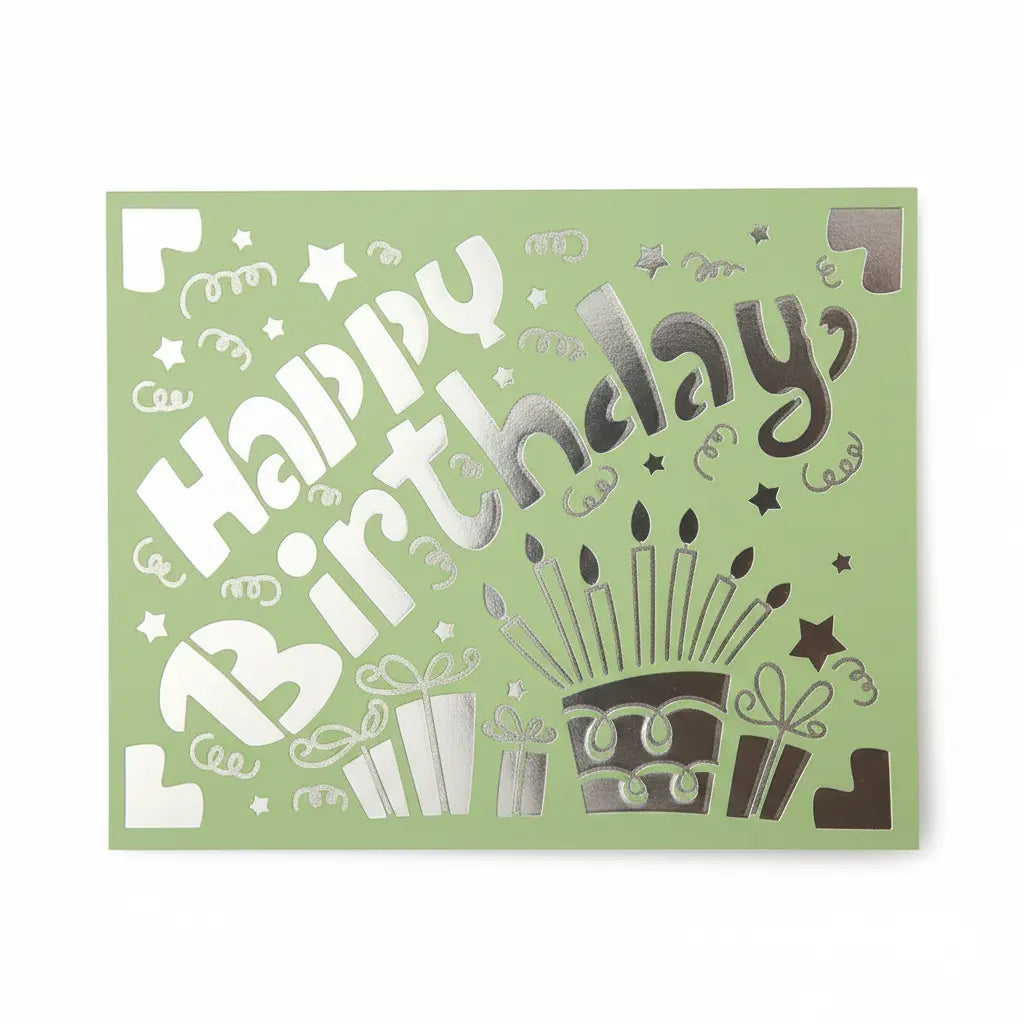 Birthday Card – Light Green / Silver / Happy Birthday | Phresh Fashion