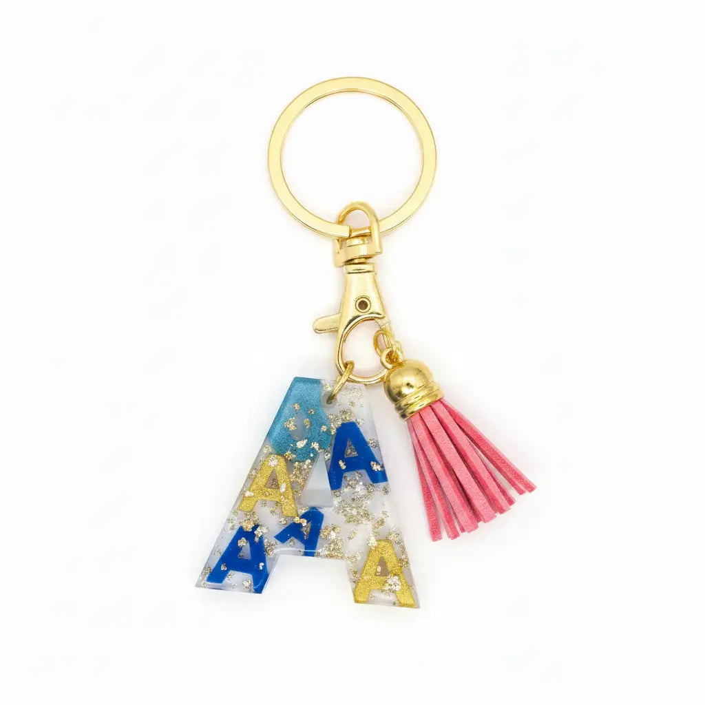 Personalised Letter A Resin Keyring with Pink Tassel | Phresh Fashion