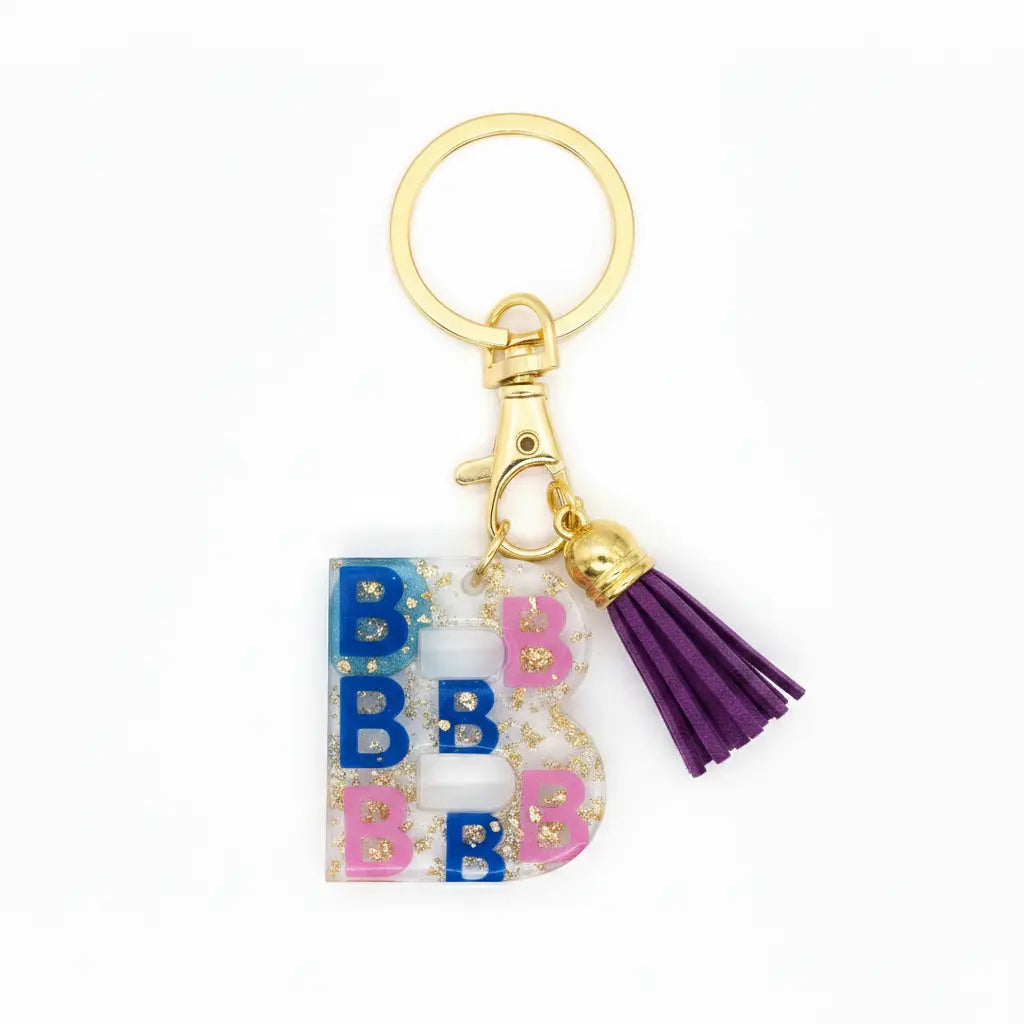 Personalised Letter B Resin Keyring with Purple Tassel | Phresh Fashion