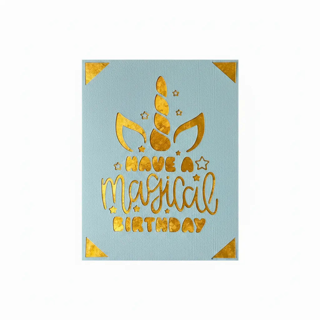 Birthday Card – Light Blue / Gold / Unicorn Magical | Phresh Fashion