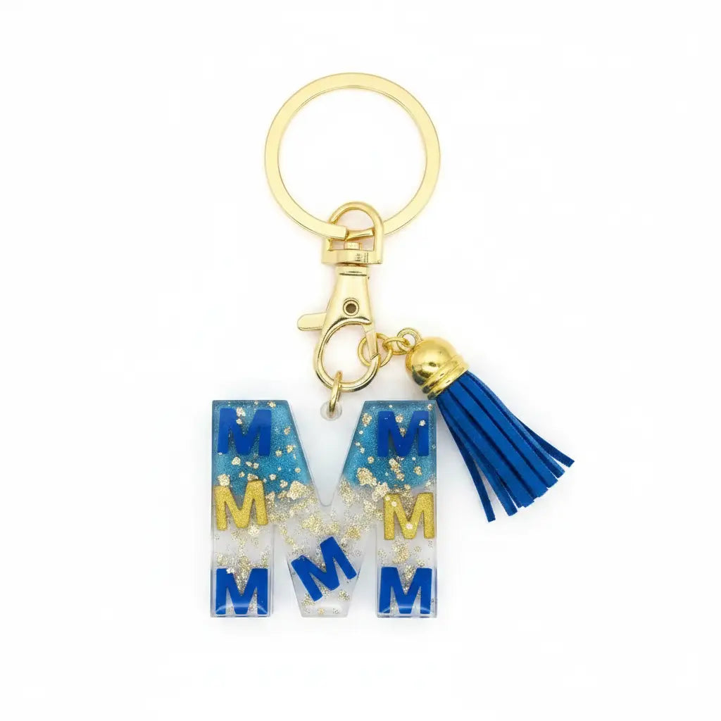 Personalised Letter M Resin Keyring with Royal Blue Tassel | Phresh Fashion