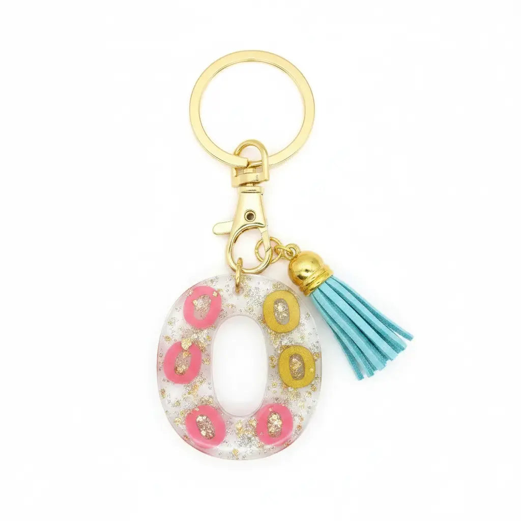 Personalised Letter O Resin Keyring with Sky Blue Tassel | Phresh Fashion