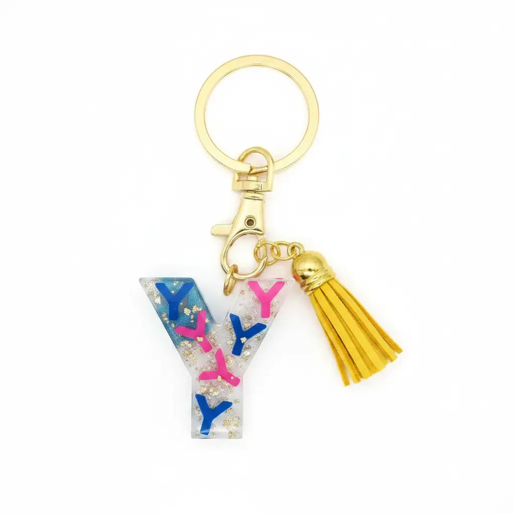 Personalised Letter Y Resin Keyring with Yellow Tassel | Phresh Fashion